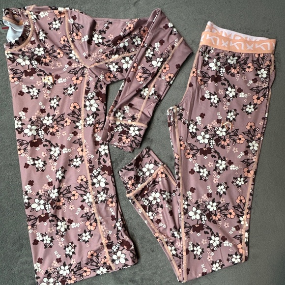 Kari Traa Base Layer Set Women's XL Extra Large Pants Top Floral Pink 622366a - Picture 1 of 15
